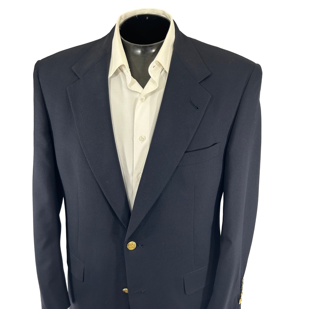 Austin Reed Blue Blazer Men 40R Navy Wool Gold Crest Button Sport Coat USA
